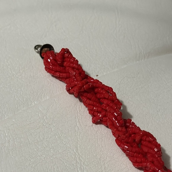 Beaded Necklace and Bracelet Set-Red Seed Beads-Multi Strand Twisted Details-EUC - Picture 12 of 14